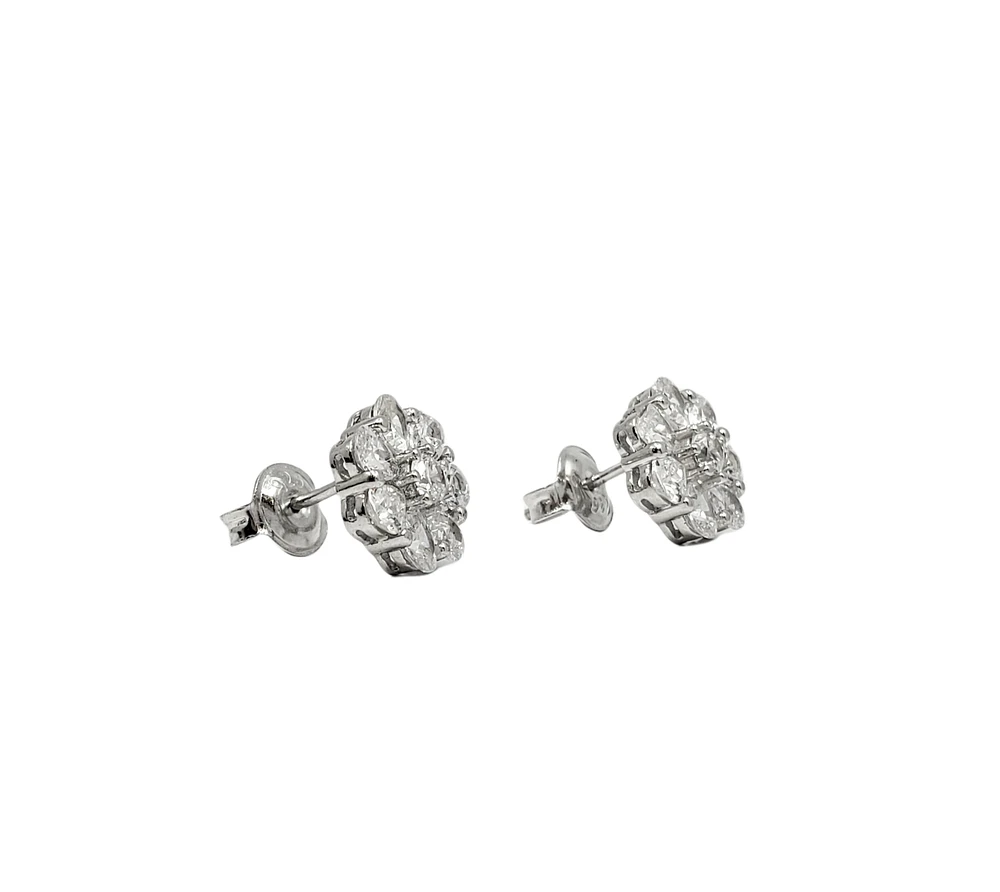 925 Sterling Silver Cubic Zirconia Floral Stud Earrings - 10.5mm