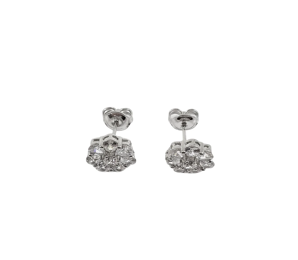 925 Sterling Silver Cubic Zirconia Floral Stud Earrings - 10.5mm