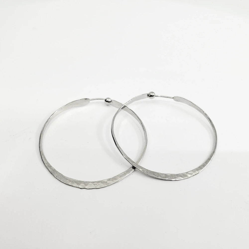 Sterling Silver Hammered Textured Hoop Earrings 39mm