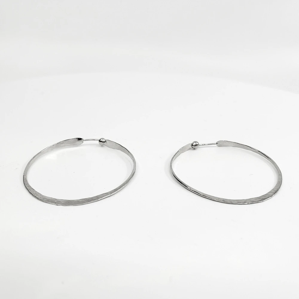 Sterling Silver Hammered Textured Hoop Earrings 39mm