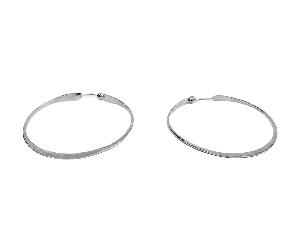 Sterling Silver Hammered Textured Hoop Earrings 39mm