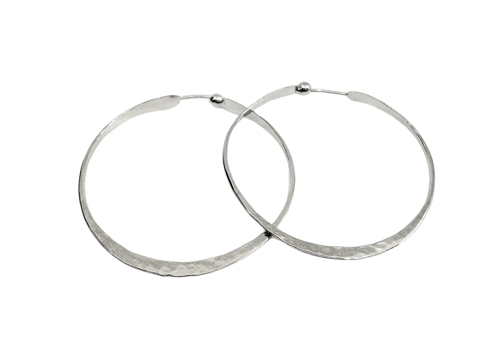 Sterling Silver Hammered Textured Hoop Earrings 39mm