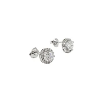 925 Sterling Silver 6mm Round Cubic Zirconia Halo Stud Earrings - 9mm