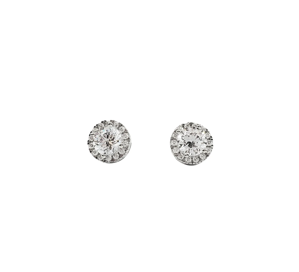 925 Sterling Silver 6mm Round Cubic Zirconia Halo Stud Earrings - 9mm