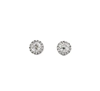925 Sterling Silver 6mm Round Cubic Zirconia Halo Stud Earrings - 9mm