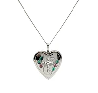 925 Sterling Silver Locket with Cubic Zirconia Cross and Decals with Chain - 18 Inches
