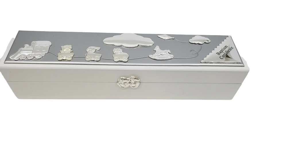 White and Silver Baptism Certificate Holder