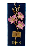 24K Gold Dipped Lacquered Genuine Lilac and White Real Orchid Stem