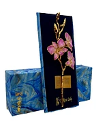 24K Gold Dipped Lacquered Genuine Lilac and White Real Orchid Stem
