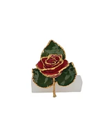 24k Gold-trim Lacquer Dipped Rose on Leaf Pin/Boutonniere