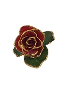 24k Gold-trim Lacquer Dipped Rose on Leaf Pin/Boutonniere