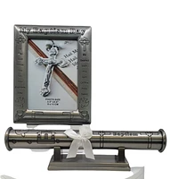 Pewter Baptism Frame with Certificate Holder and Stand