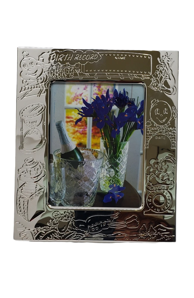 Silver-plated Choo-Choo Birth Record 3.5x5 Photo Engravable Frame
