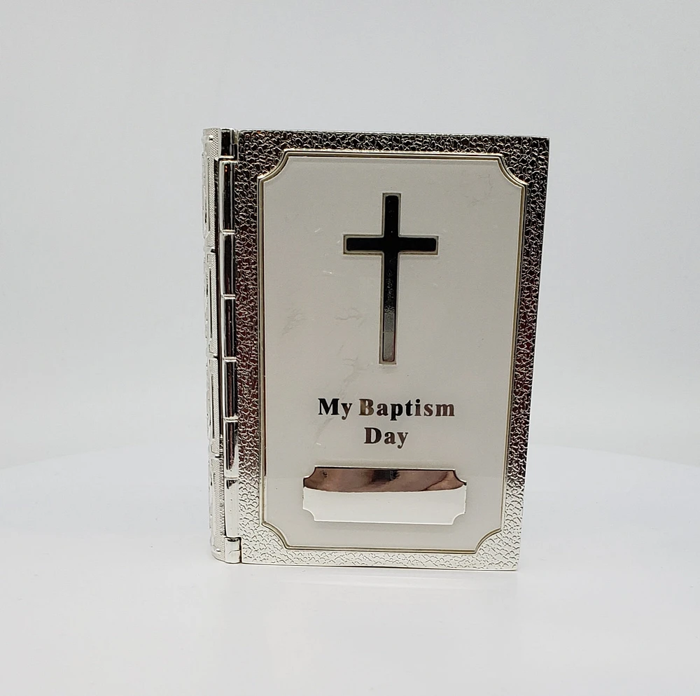 Silver Plated White Bible Trinket Box - Baptism