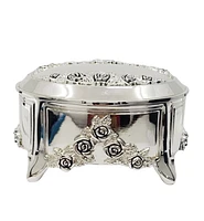 Silver Plated Oval with Roses Musical Trinket Box with Legs