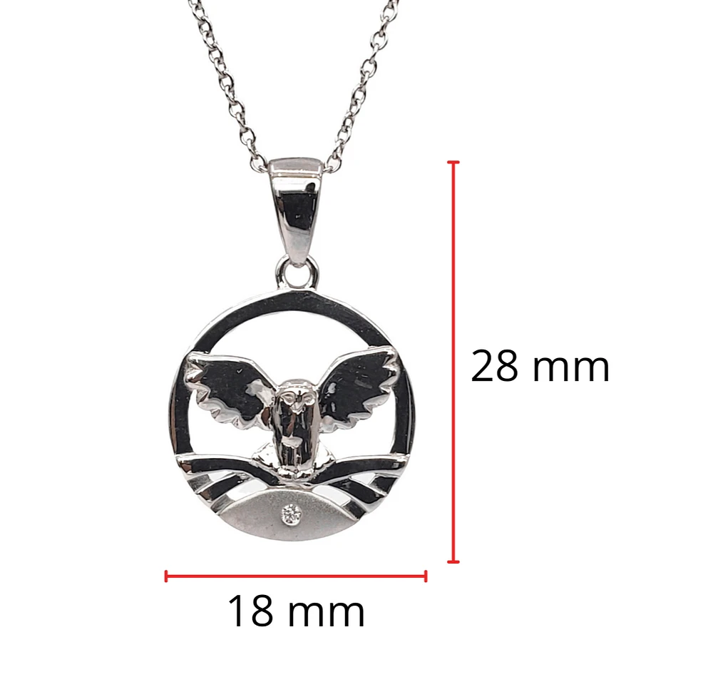 925 Sterling Silver 0.015cttw Canadian Diamond Great Snowy Owl Pendant
