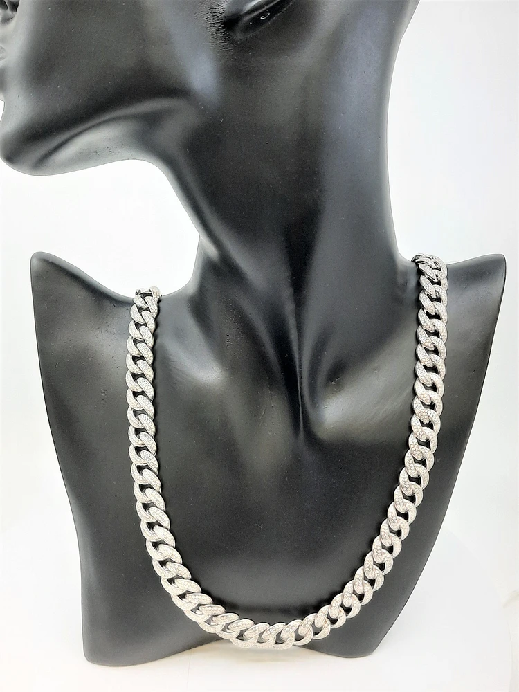 Sterling Silver with CZ Chain 24", 11.7mm