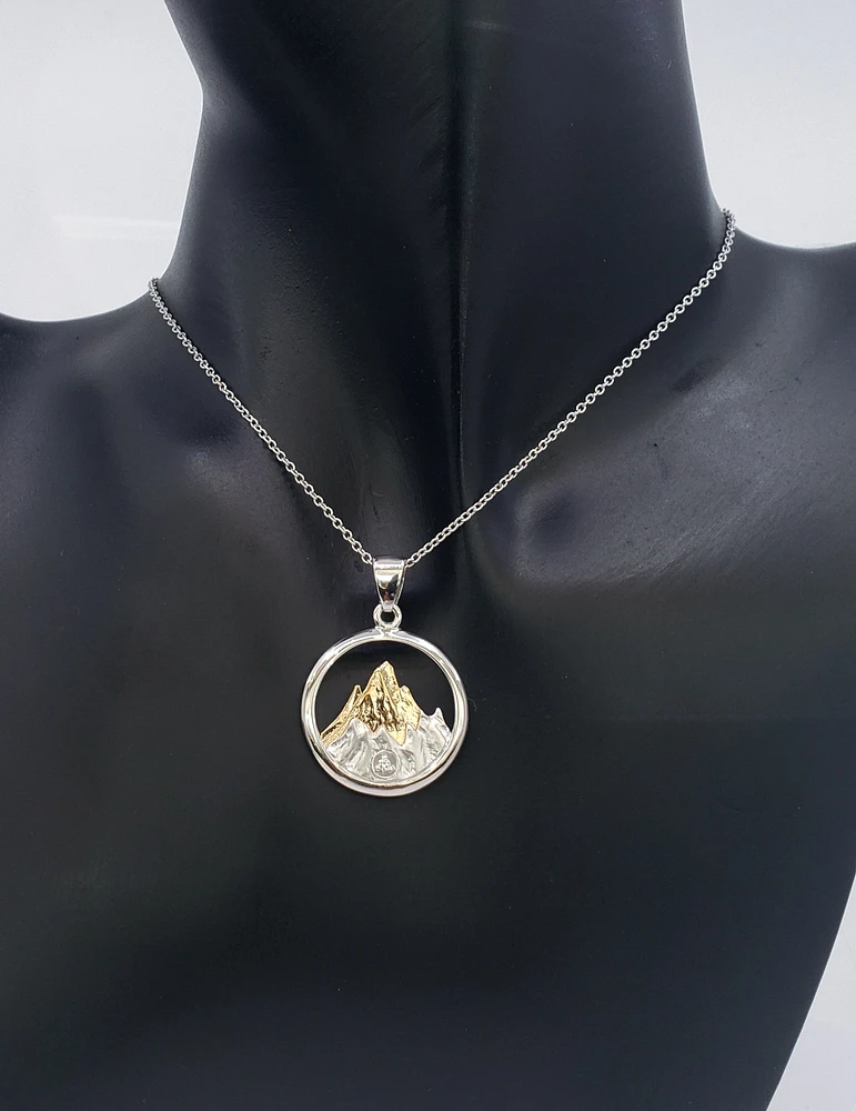 925 Sterling Silver and Gold Plated 0.015cttw Canadian Diamond Mountain Pendant