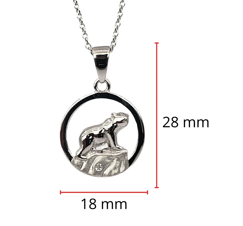 925 Sterling Silver 0.015cttw Canadian Diamond Nakoda Bear Pendant