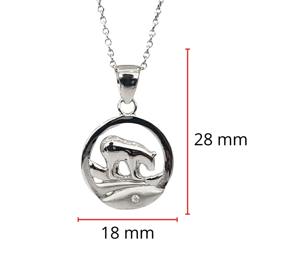 925 Sterling Silver 0.015cttw Canadian Diamond Spirit Bear Pendant