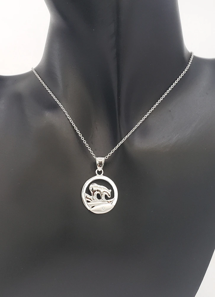 925 Sterling Silver 0.015cttw Canadian Diamond Spirit Bear Pendant