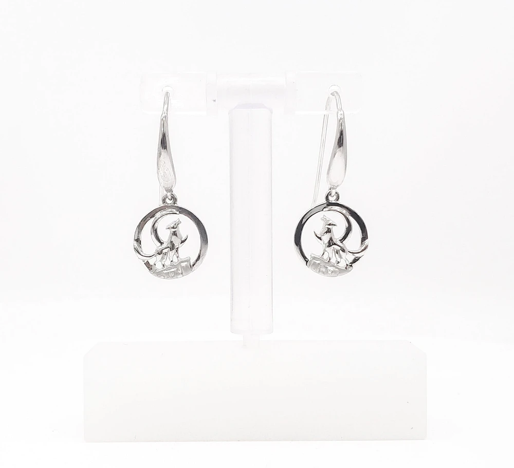 925 Sterling Silver 0.01cttw Canadian Diamond Howling Wolf Dangle Earrings