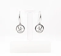925 Sterling Silver 0.01cttw Canadian Diamond Howling Wolf Dangle Earrings