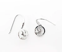 925 Sterling Silver 0.01cttw Canadian Diamond Howling Wolf Dangle Earrings