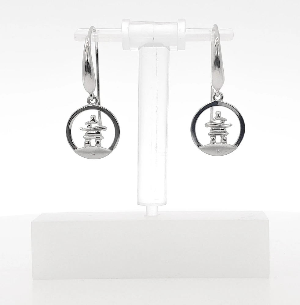 925 Sterling Silver 0.01cttw Canadian Diamond Inukshuk Dangle Earrings