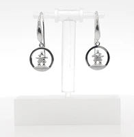 925 Sterling Silver 0.01cttw Canadian Diamond Inukshuk Dangle Earrings