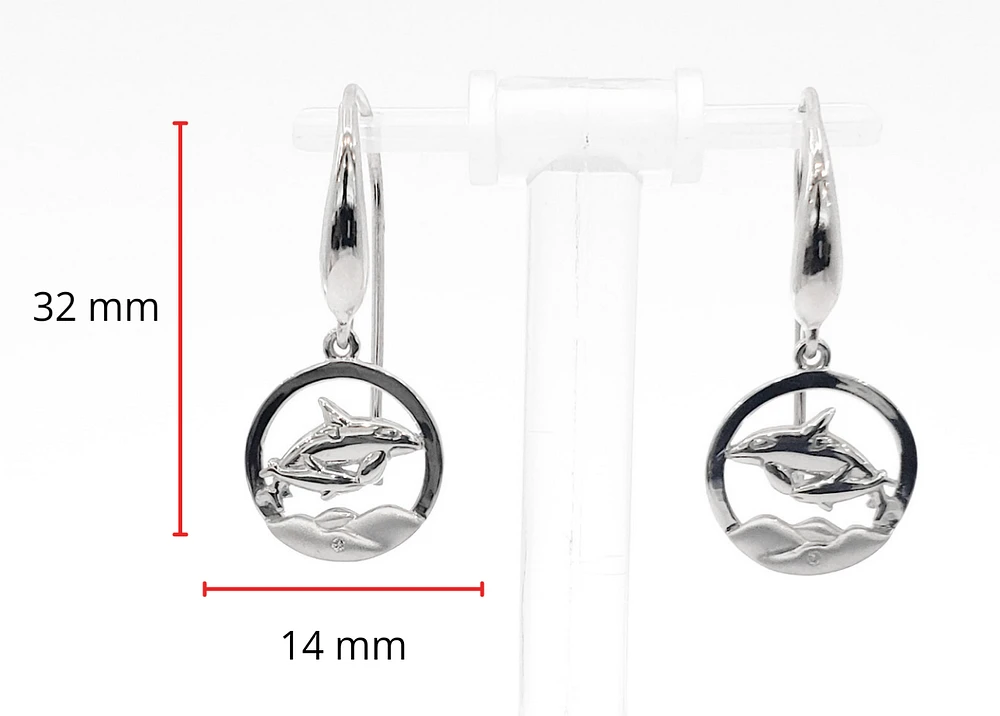 925 Sterling Silver 0.01cttw Canadian Diamond Mother Orca and Calf Dangle Earrings