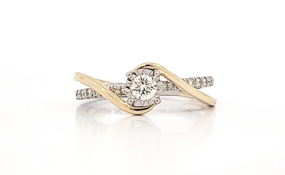 10K White and Yellow Gold 0.36cttw Round Brilliant Cut Diamond Engagement Ring, 6.5 - /