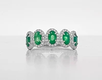 14K White Gold 1.03cttw Oval Cut Emeralds and 0.23cttw Diamond Ring - Size 7