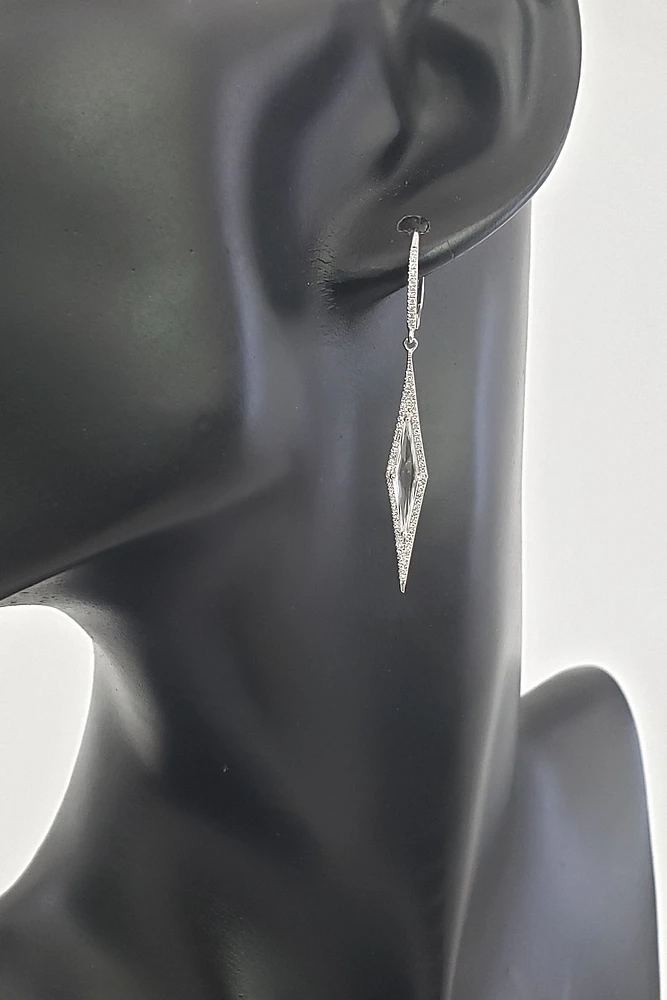 14K White Gold White Topaz and Diamond Dangle Earrings