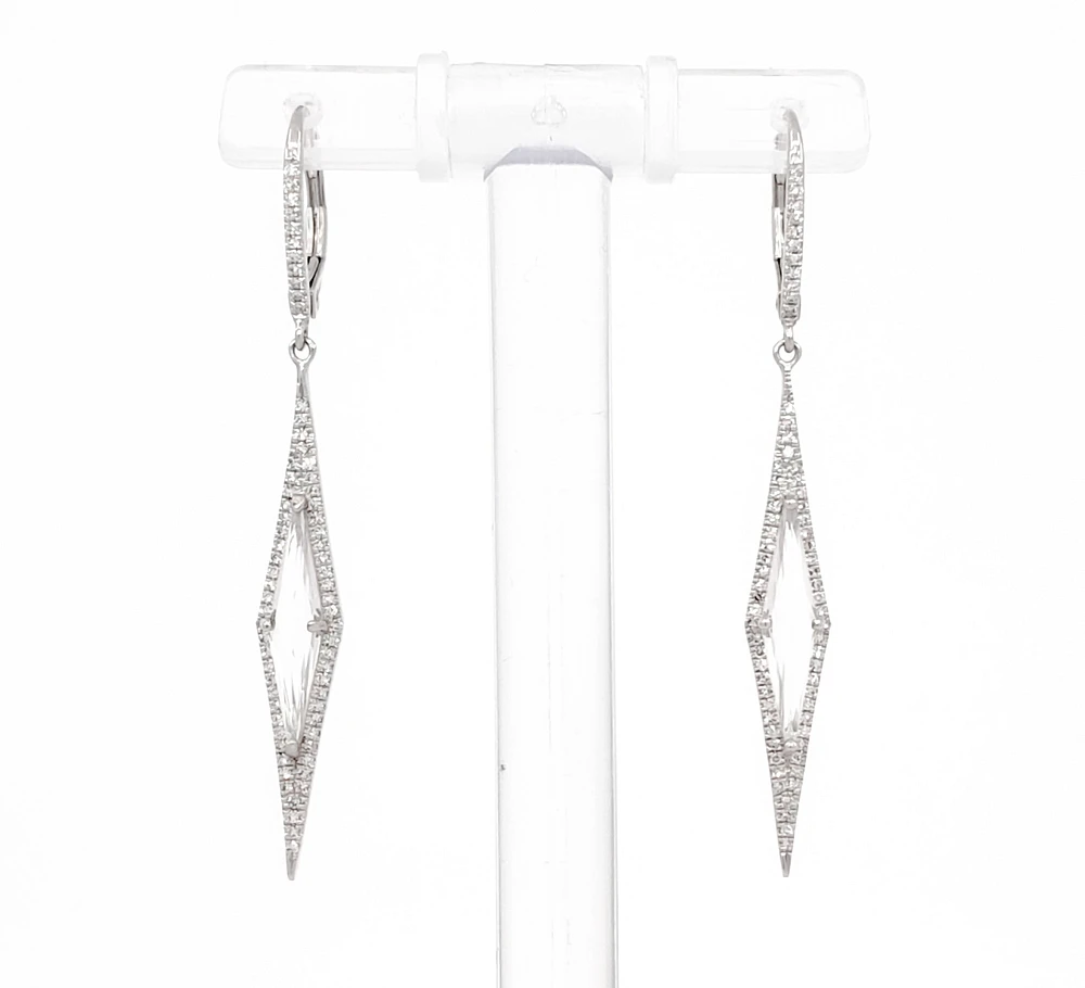 14K White Gold White Topaz and Diamond Dangle Earrings
