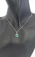 10/14K White Gold 0.70cttw Pear Cut Emerald and 0.11cttw Diamond Pendant, 18"