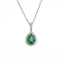10/14K White Gold 0.70cttw Pear Cut Emerald and 0.11cttw Diamond Pendant, 18"