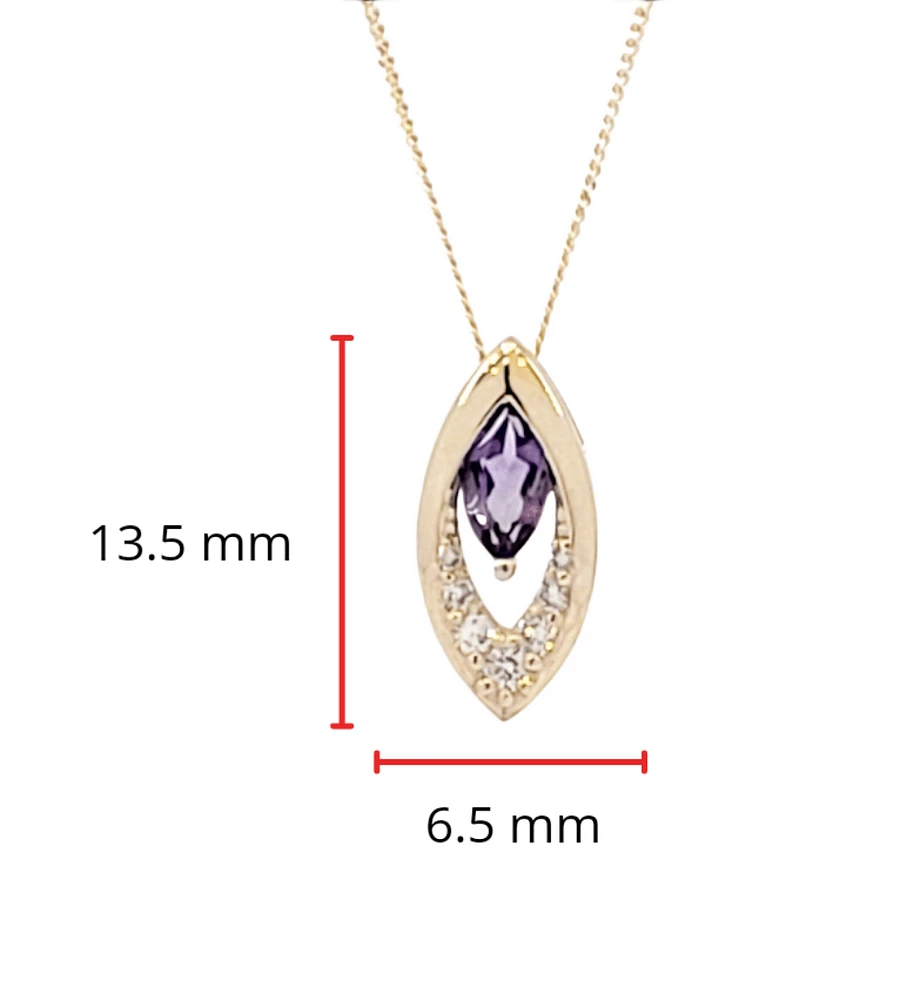10K Yellow Gold Amethyst and Diamond Pendant