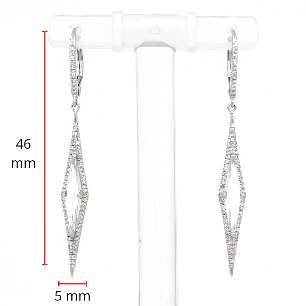 14K White Gold White Topaz and Diamond Dangle Earrings