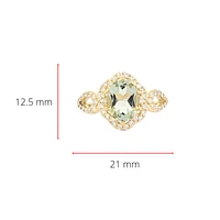 10K Yellow Gold Prasiolite / Green Amethyst and Diamond Ring