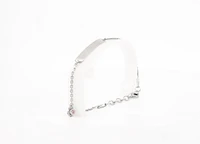 Engraveable 925 Sterling Silver Bar Baby Bracelet with Pink Cubic Zirconia adjustable rolo link 6.5"