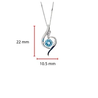 10K White Gold 5mm Blue Topaz and 0.03cttw Diamond Necklace - 18 Inches