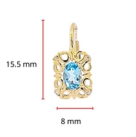 10K Yellow Gold 6x4mm Oval Cut Swiss Blue Topaz and 0.045cttw Diamond Dangle Earrings