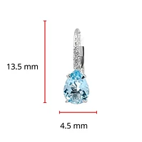 10K White Gold 7x5mm Pear Cut Swiss Blue Topaz and 0.065cttw Diamond Dangle Earrings