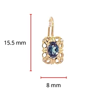 10K Gold 6x4mm Oval Cut Created Alexandrite and 0.045cttw Diamond Dangle Earrings with Euro Backs