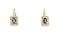 10K Gold 6x4mm Oval Cut Created Alexandrite and 0.045cttw Diamond Dangle Earrings with Euro Backs