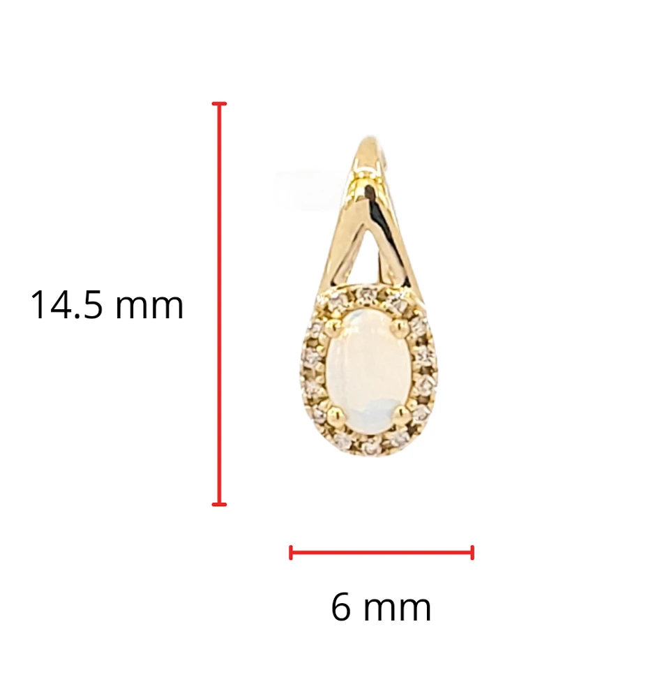 10K Yellow Gold 6x4mm Oval Cut White Opal and 0.11cttw Diamond Halo Earrings with Leverbacks
