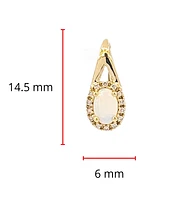 10K Yellow Gold 6x4mm Oval Cut White Opal and 0.11cttw Diamond Halo Earrings with Leverbacks