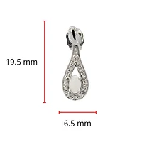 10K White Gold 5x3mm Oval Cut White Opal and 0.115cttw Diamond Dangle Earrings with Butterfly Backings