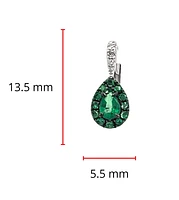 10K White Gold 0.60cttw Emerald and 0.06cttw Diamond Halo Lever Back Earrings